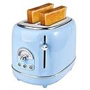 Pateyney 2 Scheiben Toaster Retro Edelstahl Toaster, Extra-Wide Slot Toaster, 6 einstellbare Toast-Einstellungen, abnehmbare Krümelschale, Auftauen, Abbrechen, Aufwärmen Funktionen (Blau)