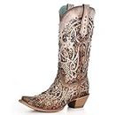 Corral Boots Women's Full-Grain Leather Orix Brown with Glitter Inlay and Studs Snip Toe Western Boots, Taupe, 8