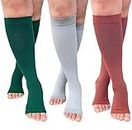 3 Pairs Open Toe Compression Socks Women Men Knee High for Circulation Support Toeless Compression Socks (as1, alpha, l, x_l, regular, regular, Light gray/Coffee/Dark green)