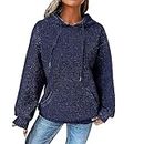 BEABAG Hoodie Women Solid Color Casual Drawstring Pullover Sweatshirts Basic Sweatshirt with Pockets Fall Hooded 2023 (Blue,L)