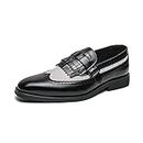 HuitJours Men Black White Slips on Shoes Tassel Wingtip Straps Buckle Two Tone Colors Shoes Zapatos de Vestir para Hombre, A-black and White, 9.5