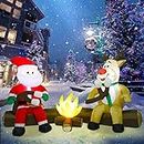 Joliyoou Christmas Inflatable Decorations, 7FT Blowup Santa and Reindeer Roasting Marshmallows Over Campfire, Lighted Xmas Inflatable for Yard Front Door Outdoor Indoor Decor