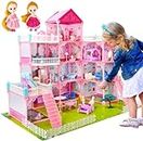 Kankodo Doll House Girls Toys,4-Story 11 Rooms Playhouse with 2 Dolls Toy Figures with Light,Accessories, Furniture Pretend Play Gift Toys for 3 4 5 6 7 Year Old Girls Multi Color
