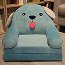 Foldable Toddler Sofa Chair, Foldable Kids Sofa Backrest Cartoon Folding Children's Couch Bed Sitting Posture Early Education, Upholstered Foam Flip Open Armchair for Living Room Bedroom (Blue Dog)