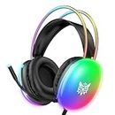 Gaming Headsets with Microphone, PC Wired RGB Rainbow Gaming Headphones for PS4/PS5/MAC/XBOX/Laptop, Lightweight Over-Ear Headphone, Stereo Surround, Auto-Adjust Headband, Black