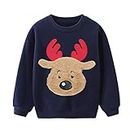 EULLA Maglione natalizio per ragazzi, con renna, regalo per bambini, a maniche lunghe, con dinosauro, maglietta girocollo con cappuccio, abbigliamento casual, età 1-7 anni, 3# Renna Blu Navy, 1-2 anni