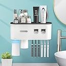 2 Automatic Toothpaste Dispensers, BHeadCat Toothbrush Holder with Squeezer Kit Wall-Mounted, Multifunctional Bathroom Organizer, 2 Magnetic Cups(2 Cups)