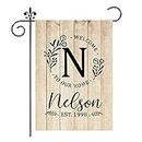 Monogram Letter N Garden Flag 12x18 Inch Double Sided Outside, Personalized Family Name Initial Wood Background Flower Yard Flags for Outside Outdoor Seasonal Decoration