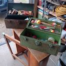 VINTAGE 2 RUSTIC OLD METAL TACKLE BOXes W TRAY 1 Key Some Tackle Lot Of Both