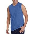 T-shirt pour homme tendance et décontracté - Couleur unie - Sans manches - Compatible avec les hauts d'été pour homme - Lavable en machine, bleu, XXXL