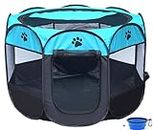 ZuHucpts Portable Foldable Pet Playpen/Dog Puppy Pen/Cat Tent cage | Indoor Outdoor Use | + Travel Bowl (Large 36" x 36" x 23", Bule)
