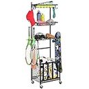 PLKOW Alloy Steel Sports Equipment Storage, Indoor/Outdoor Sports Rack, Ball Storage Organizer with Basket and Hooks for Toy/Sports Gear for Garage
