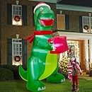 Twinkle Star Christmas 8FT Inflatables Lighted Green Dinosaur with Christmas Hat and Gift Box, Blow Up Indoor Outdoor Xmas Decor Lawn Yard Garden Decorations
