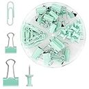 Rumyve 72PCS Binder Clips and Push Pins Set - Office Supplies Kit with Storage Box, Ideal for Home, School, and Office Use(Green)