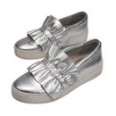 Michael Kors Sneaker Shoe Bella Ruffle Silver Leather Slip On Women's 6 Platform