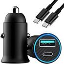 T Tersely USB C Fast Car Charger, 60W Super Mini Metal with PD Type C-C USB C Cable (1M), Dual Port Car Adapter for iPhone 15 Pro Max/14/13, Samsung S23/S22 Ultra, Google 8 Pro/8,MacBook, iPad, More