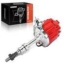 A-Premium Ignition Distributor with Cap and Rotor Compatible with Ford 351C 351M 400 429 460 HEI Distributor 7500 RPM 65K Coil, Red