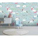 GK Wall Design Cartoon Unicorn Rainbow Removable Textured Wallpaper Non-Woven in Gray | 75" W x 49" L | Wayfair GKWP000372W75H49