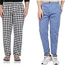 Generic Men's Cotton Checkered Printed Pyjama, Pajamas Colors -(Red, Yellow ( Pack of 2 ) (X-Large, Blue&^ Black)