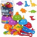 Counting Dinosaurs Toy, Educational Sensory Montessori Toys for Toddlers, Preschool Learning Color Sorting Matching Games, Gift for Kids Boys Girls