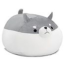 cuebear Stuffed Animal Storage Bean Bag Chair Cover for Kids Grey Shiba Inu Dog Bean Bag Chair for Girls Large Size Toy Organizer Cover Only without Filling