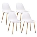 CangLong Modern Stylish Plastic Cushion Metal Legs for Kitchen, Dining, Bedroom, Living Room, Side Chair, Set of 4, White