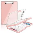 Clipboard with Storage,Heavy Duty Clip Boards 8.5x11 with 2 Storage Case,Clear Visible Top Panel Storage Clipboards,Side Opening Clip Boards,Nursing Clipboard Folder Case for Office Supplies-Pale Pink