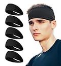 HiRui Headbands for Men Women (5Pack), Running Headbands Moisture Wicking Workout Sweatband Sports Headband for Cycling Basketball Yoga Fitness (5PCS Black,Set1)
