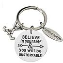 Sportybella Field Hockey Keychain, Field Hockey Jewelry, Field Hockey Believe In Yourself and You Will Be Unstoppable Charm Keychain - Gift for Field Hockey Players and Teams