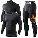 TELALEO Men's Thermal Long Sleeve Compression Shirts, Winter Gear Sports Base-Layer Top Bottom Sets M