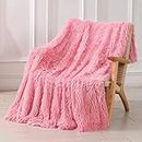Tuddrom Faux Fur Throw Blanket, 50"x60" Extra Soft Fluffy Cozy Plush Fleece Comfy Microfiber Shaggy Blanket for Couch Sofa Bed, Lovely Pink Decorative Fuzzy Blanket
