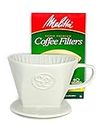 Ceramic Pour Over Coffee Dripper and Single Serve Brewer Includes Box of 40 Melitta Cone Filters Size #2 by Simply Charmed