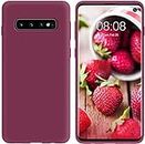 LOXXO® Liquid Silicone Case with Microfiber Coushioning Compatible for Samsung Galaxy S10 Plus Cover, Gel Rubber Full Body Protection - Wine Red
