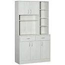 HOMCOM 71" Kitchen Hutch with Storage Cabinet, Modern Buffet with Hutch, Cupboard with Drawers for Living Dining Room, Ash White