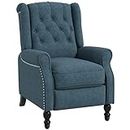 HOMCOM Fabric Recliner Chair for Living Room, Push Back Reclining Chair with Wingback, Button Tufted, Nail Head Trim, Footrest, Blue