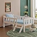 DecorNation Wooden Pippa Kids Single Bed Cot with Ladder - Sturdy, Durable for Bedroom, Home Decor (White, Size: 63 x 32 x 27.5 Inch)