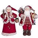 Yeeping Christmas Santa Figurines, Hand Crafted Santa Claus, Sled in Arms, Santa Doll, Santa Decor, Santa Toy, One Pair Two Figurines (Red, 18INCH)