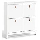 Pemberly Row Modern-Traditional Style 4 Drawer Shoe Cabinet, 16-Pair Shoe Rack Storage Organizer in White
