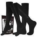 CERPITE Zipper Compression Socks Men & Women - 2 Pairs Of 15-20mmhg Closed Toe Compression Socks Knee High,Suit For Running,, Black, Large-X-Large