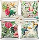 Weldomcor Waterproof Cushion Cover Set of 4, 45x45 cm Tropical Plant Pattern Outdoor Throw Cushion Cover Bohemian Decorative Pillow Cases for Garden Patio Porch Bench Sofa Indoor Living Room Chair