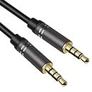 3.5mm Audio Cable Male to Male (6Ft/1.8M), 4 Pole Hi-Fi Stereo AUX Cord, Audio Jack Auxiliary Cord Extension Adapter for Headphones, Car and All 3.5 mm Enabled Devices (1 Pack - Black)