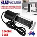 Pop Up Power Point 3 Socket Plug + 2 USB Table Home Kitchen Desk Outlet