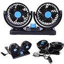EVERGD Electric Car Vehicle Fan 12V Car Fan 2 SPEED 360° Rotating Adjustable Dual Head Car Auto Cooling Air Fan Speed Change Summer Cooling Air Circulator for Rear Seat Passenger/ Baby/ Pets