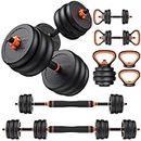 FEIERDUN Adjustable Dumbbells, 20lbs Free Weight Set with Connector, 4 in1 Dumbbells Set Used as Barbell, Kettlebells, Push up Stand, Fitness Exercises for Home Gym Suitable Men/Women