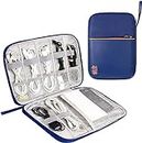 FLYNGO Electronics Organizer Small Travel Cable Organizer Bag Compact Electronic Accessories Cord Case for Hard Drives, Cables, Cords, Chargers (Navy Blue)