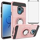 Asuwish Compatible with Samsung Galaxy S9 Case Tempered Glass Screen Protector Cover and Magnetic Stand Ring Holder Slim Hard Rugged Cell Accessories Phone Cases for Glaxay S 9 Edge 9S GS9 Rose Gold