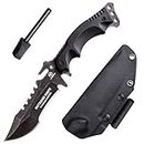 Suvival knife, Hunting Knife with Kydex sheath Full-Tang outdoor camping tactical knives Fixed blade couteau de chasse survie knofe G10 Handle 9.25in (With Fire-starter)