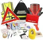 Adakiit Car Emergency Kit Multifunctional Roadside Automotive Safety Kits Portable Car Emergency Assistance Bag with Jumper Cables, First Aid Kit, Safety Hammer, Warning Triangle and More Accessories