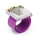 Magnetic Wrist Sewing, Portable Arm Pin Cushion Magnetic Pincushion with Wristband for Sewing Collection (Purple)