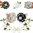Vopetroy 2PCS French Retro Camellia Flower Scarf Ring,Camellia Scarf Buckle,Women Elegant Pearl Floral Scarf Ring Clip (21mm,Black+White)